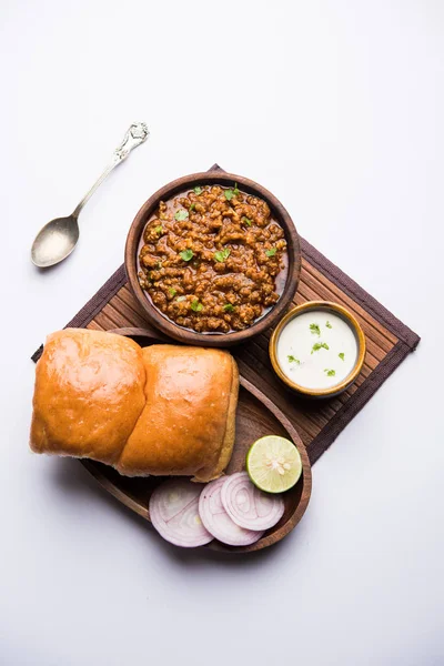 Kheema Keema Pav Khima Paav Plato Curry Picante Compuesto Por —  Fotos de Stock