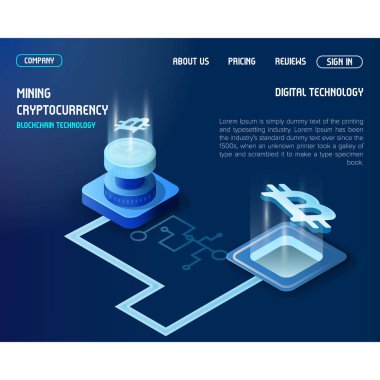 Açılış sayfası tasarımı bitcoin kripto para birimi madencilik ve blockchain için Cryptocurrency izometrik