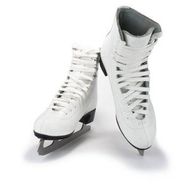 Beyaz arkaplanda kırpma yolu ve gölgesi olan artistik patenler izole edildi