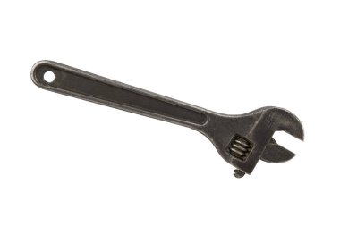 İsveççe ayarlanabilir anahtar. İzole edilmiş beyaz arka planda eski metalik anahtar. Tesisat tamir aracı.