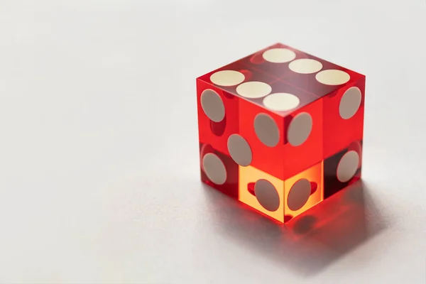 Dice Deluxe Perfect Red Close Copy Space Six Light Shadow — Stock Photo, Image