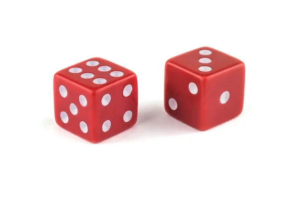 Два Червоні Кубики Крупним Планом Ізольовані Білому Тлі Шість Три — стокове фото