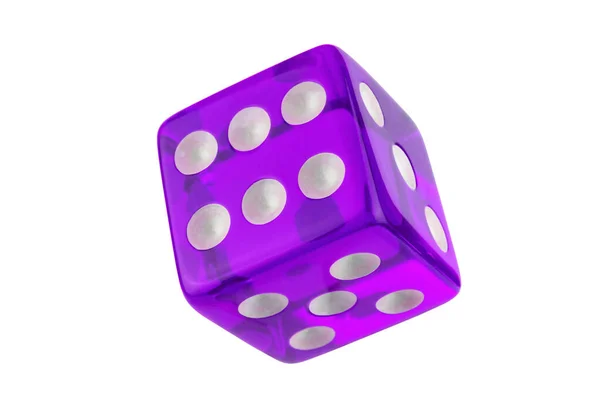 紫色玻璃骰子特写 白色隔离 无阴影 — 图库照片