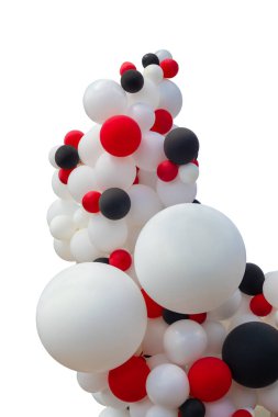 Büyük ve küçük balonlar birlikte, beyaz, siyah ve kırmızı kabarcıklar güzel şenlik dokusu, beyaz arka planda izole