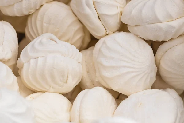 Bunch Vanilla White Delicious Marshmallows Closeup Selective Focus Stock Photo