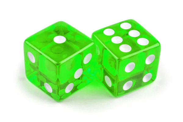 Zwei Grüne Glaswürfel Isoliert Auf Weißem Hintergrund Eins Und Sechs — Stockfoto