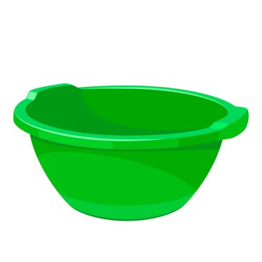 Yeşil plastik boş lavabo. Çamaşır giysi, yemekleri ve temizlik için su deposu. Beyaz arka plan üzerinde izole. Eps10 vektör çizim.