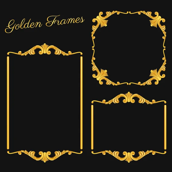 Set vintage gold frames on dark background — Stock Vector