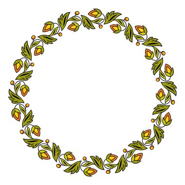 Basit yuvarlak renkli çerçeve çiçek, çelenk. Vektör çizim.