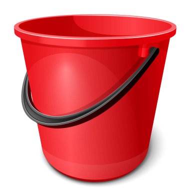 Siyah saplı kırmızı plastik boş kova. Vektör çizim.