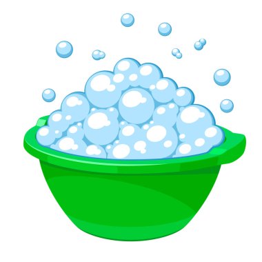 Yeşil Havzası sabun sabun köpüğü ile. Vektör çizim.