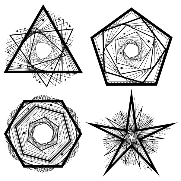 Kesişen üzerinden basit soyut siyah geometrik şekiller kümesi. — Stok Vektör