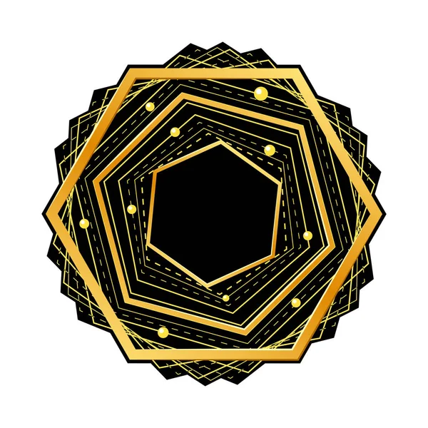 Zlatá šestiúhelník na černém pozadí. Vektorové ilustrace. — Stockový vektor