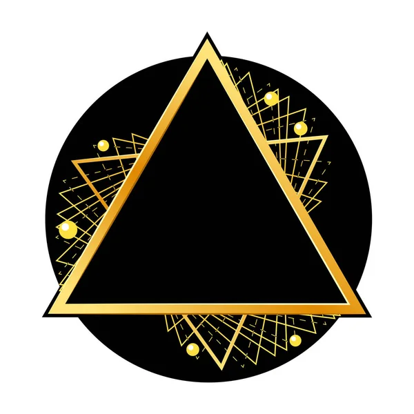 Triángulo dorado en círculo negro. Ilustración vectorial . — Vector de stock