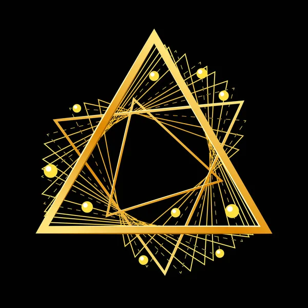 Triángulo dorado sobre fondo negro. Ilustración vectorial . — Vector de stock