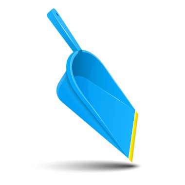 Çöp temizleme için mavi plastik kepçe. Vektör Illustration.