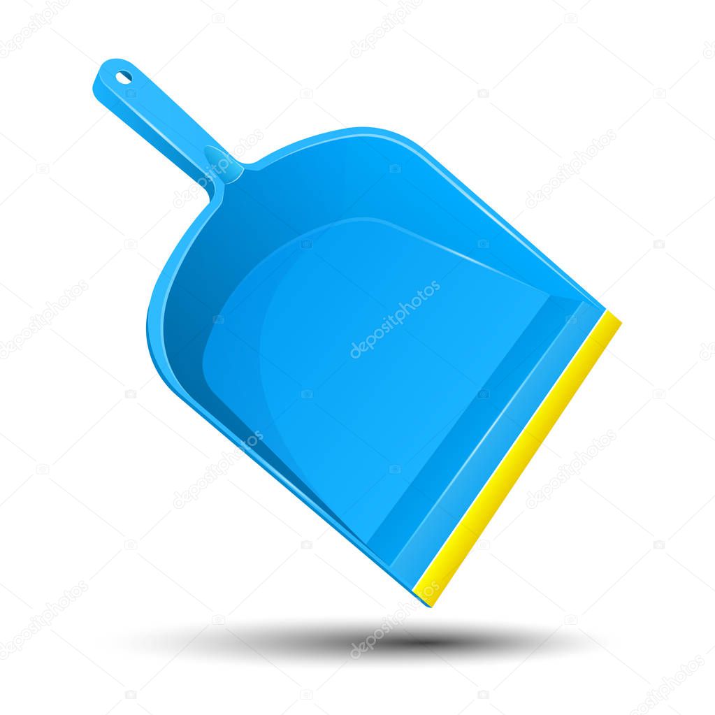Blue plastic scoop for cleaning garbage. Vector illustration.