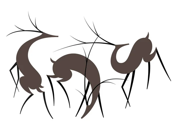 Set of three simple deer shapes in flat style. Vector. — Stock Vector