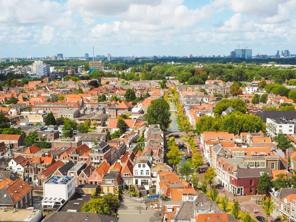 Vista Aérea Panorâmica Cidade Velha Delft Holanda Durante Verão — Fotografia de Stock