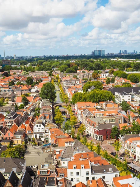 Vista Aérea Panorâmica Cidade Velha Delft Holanda Durante Verão — Fotografia de Stock