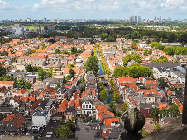 Vista Aérea Panorâmica Cidade Velha Delft Holanda Durante Verão — Fotografia de Stock