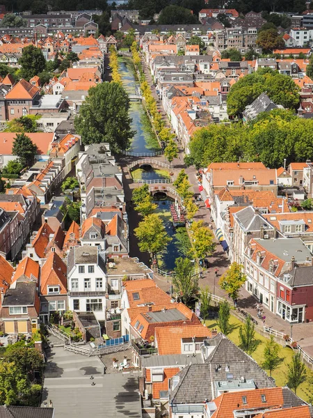 Vista Aérea Panorâmica Cidade Velha Delft Holanda Durante Verão — Fotografia de Stock