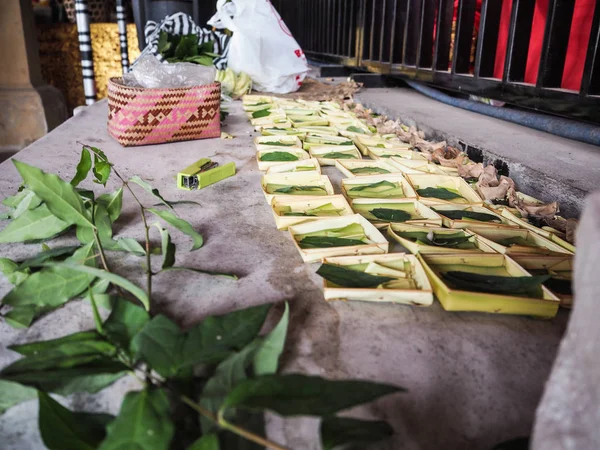 Fileiras Cestos Palma Usados Para Canang Sari Para Ser Preenchido — Fotografia de Stock