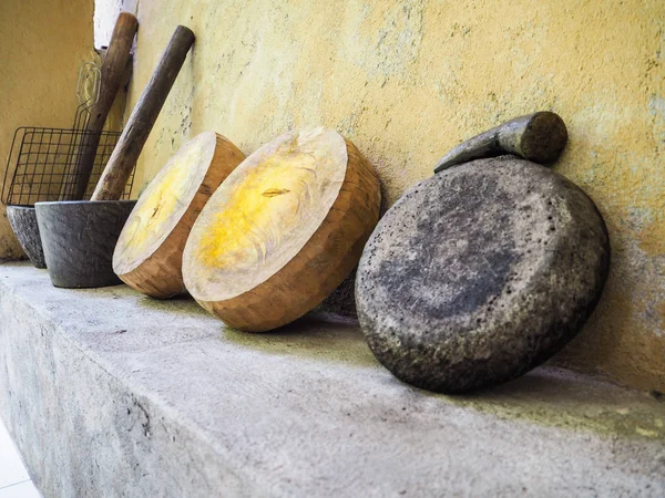 Planches Découper Traditionnelles Bois Balinais Mortier Pilons — Photo