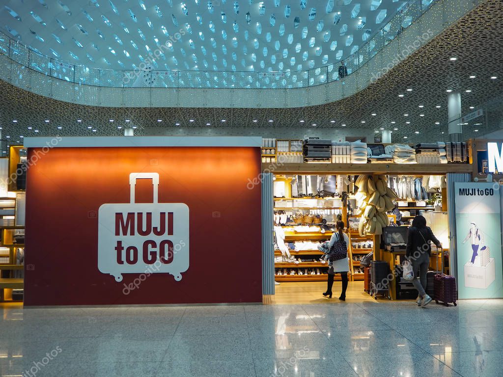 March 2019 - Shenzhen Bao'an Airport, China: Store of the Japanese lifestyle brand Muji to Go, selling minimalist travel essentials