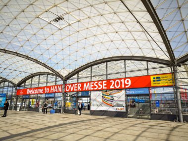 Hannover, Almanya - Nisan 2019: Partner ülke olarak İsveç ile Hannover Messe 2019 Edition giriş