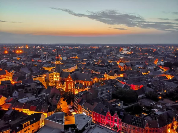 Hasselt city center aerial view shortly after sunset, Limburg pr. — стоковое фото