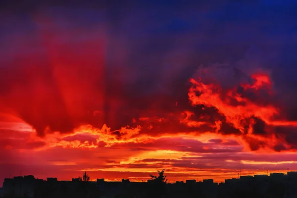 Ciel Avec Nuages Dessus Ville Coucher Soleil Txt — Photo