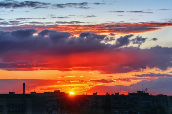 Sun Sky Clouds Silhouettes Evening City Sunset — Stock Photo, Image