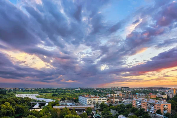 Beautiful Sky Clouds Sunset City River — Stock Photo, Image