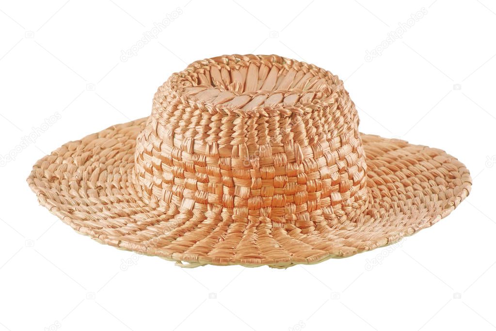 Straw hat view isolated on white.