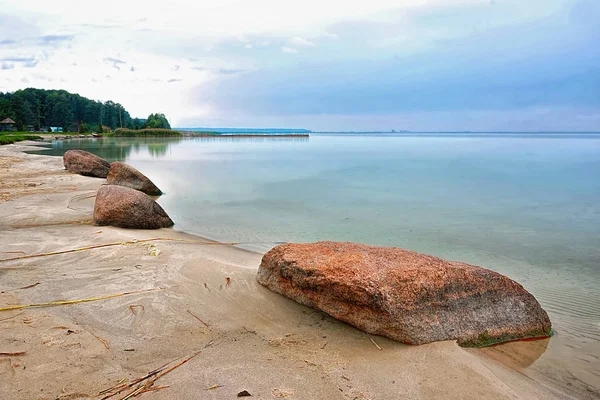 Morgen Herbstsee Steine Sandstrand Ruhe Und Hasel — Stockfoto