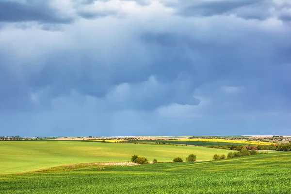 Paisaje Rural Prados Con Nubes Trueno Sobre Ellos — Foto de Stock