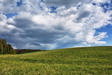 Manzara - üzerlerinde gök gürültüsü bulutları olan çayırlar.
