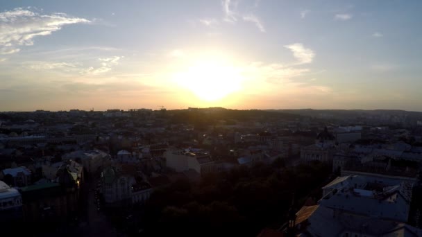 Letecký Pohled Staré Evropské Panoráma Střechy Lvov Ukrajina Západ Slunce — Stock video