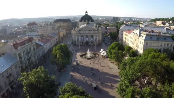 Flygfoto Solomiya Krushelnytska Lviv Akademiska Teater Statsoperan Lvivs Opera Ett — Stockvideo