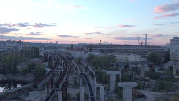 Veduta Aerea Del Ponte Incompiuto Kiev All Alba Costruzione Costruzione — Video Stock