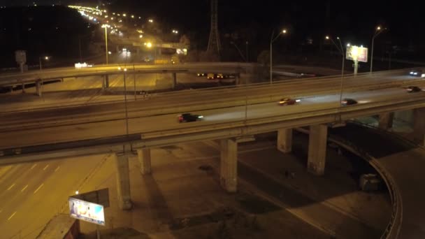 Aerial View Roundabout Night Transport Interchange Road Junctions Kiev Ukraine — Stockvideo