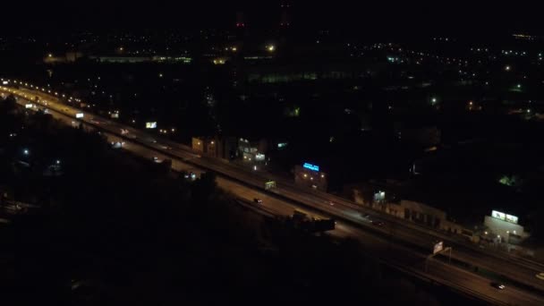 Aerial View Roundabout Night Transport Interchange Road Junctions Kiev Ukraine — Stockvideo