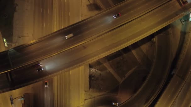 Aerial View Roundabout Night Transport Interchange Road Junctions Kiev Ukraine — Stockvideo