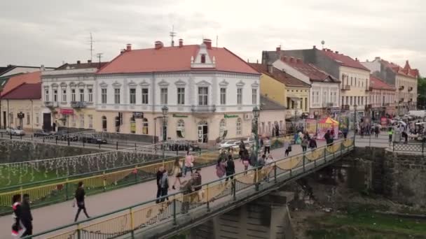 Aerial View Central Old Part City Uzhgorod Pedestrian Street Korzo — Stock Video