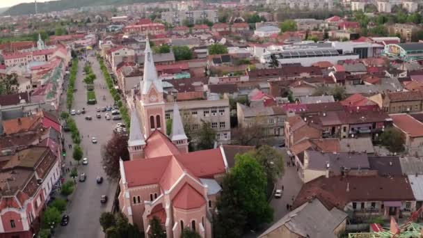 Luchtfoto Van Tours Dom Mukacheve Mukacheve Kathedraal Religieuze Gebouw Van — Stockvideo