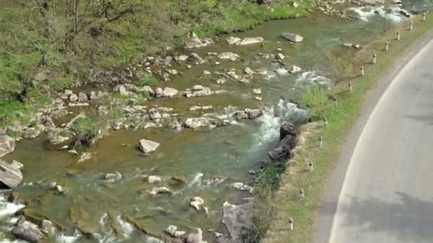 Aerial View Mountain River Eastern Carpathian Mountains Ukraine — Stock Video