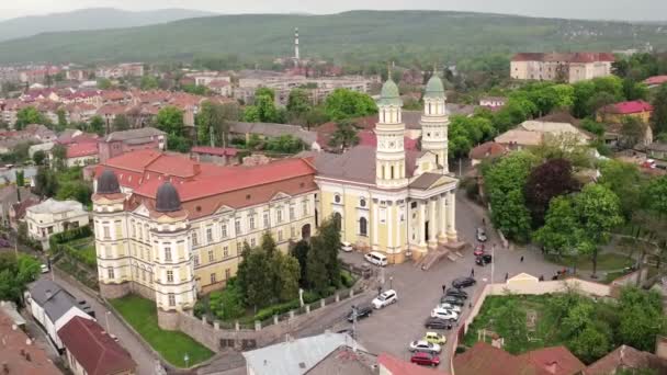 Aerial View Holy Cross Cathedral Greek Catholic Cathedral Eparchy Mukachevo — Stock Video