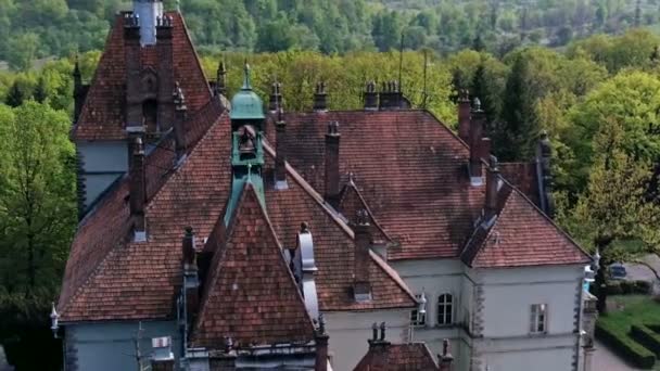 Letecký Pohled Hrad Schonborn Jedním Nejkrásnějších Nejznámějších Budov Karpaty Ukrajina — Stock video