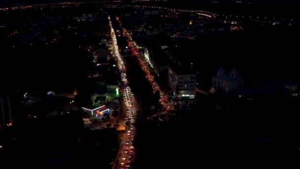 Riprese Aeree Città Notte Tetti Strade Traffico Notturno Con Luci — Video Stock